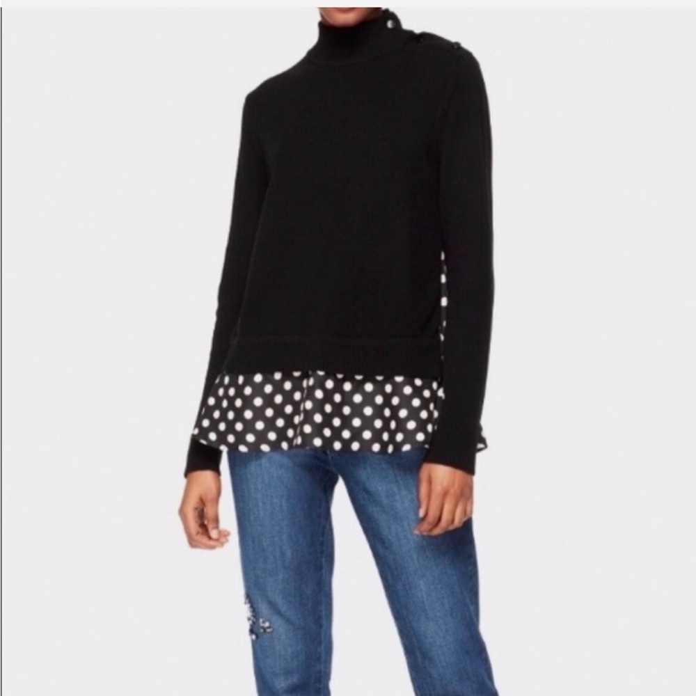 kate spade Black Mock neck Sweater with Polka Dot Hem, Sz S